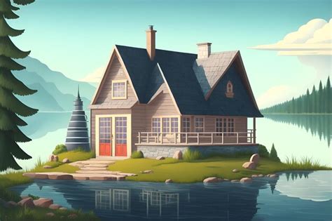 Premium AI Image | Beautiful House lake View