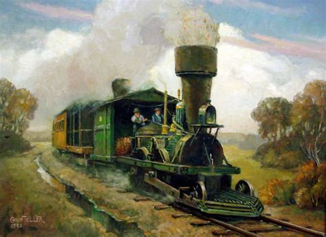 A painting by Grif Teller featuring the Camden & Amboy's early "John Bull" 2-4-0 locomotive ...