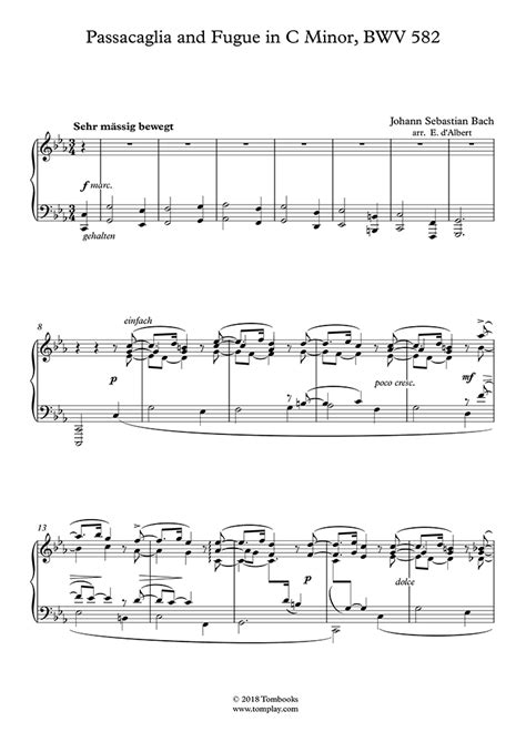 Passacaglia and Fugue in C Minor, BWV 582 (arr. E. d'Albert) (Bach) - Piano Sheet Music