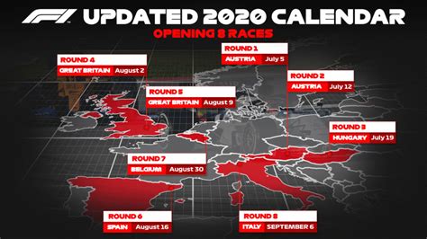 F1 confirms first 8 races of revised 2020 calendar, starting with Austria double header | Formula 1®