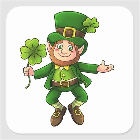 Happy Leprechaun and Shamrock Square Sticker | Zazzle | Leprechaun, St ...