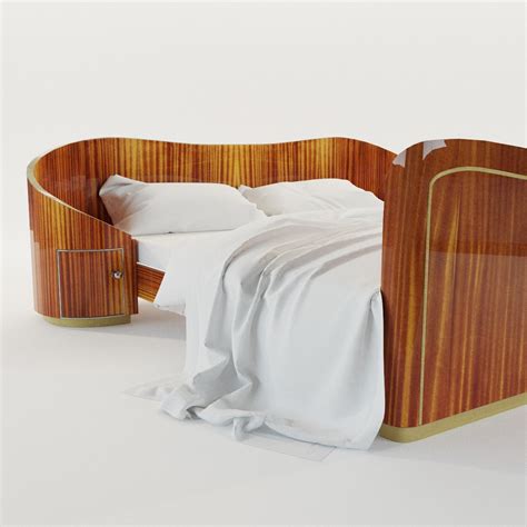 Art Deco bed with bedside tables - 3D Realistic Model - Artium3D