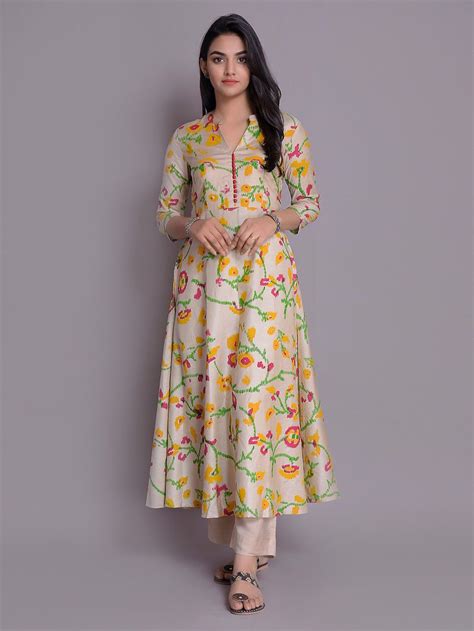 Buy Beige Yellow Handloom Cotton Silk Kurta online at Theloom | Silk ...