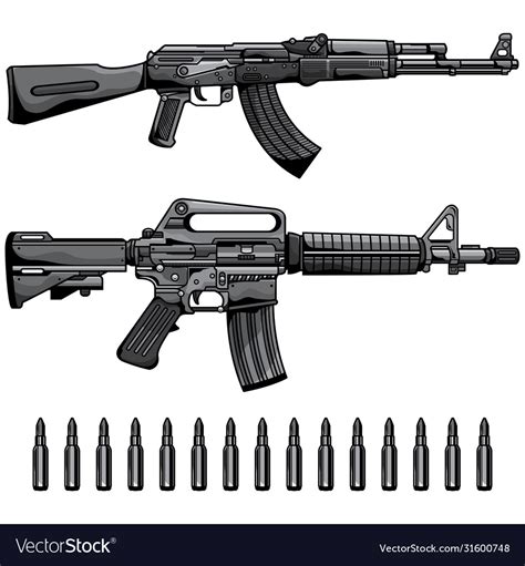 Firearms set automatic machine gun Royalty Free Vector Image