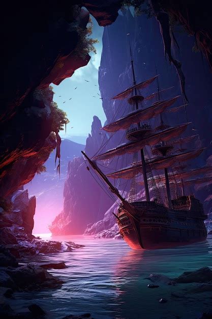 Premium Photo | Ghost pirates ship night scene