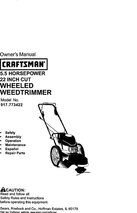 Craftsman 917773422 User Manual HIGH WHEEL WEED TRIMMER Manuals And ...