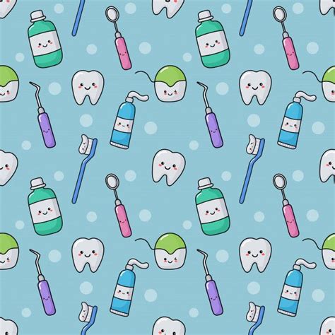 Premium Vector | Cute dentist equipment seamless pattern kawaii style on blue | Dental wallpaper ...