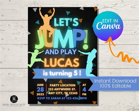 Trampoline Park Birthday Invitation Jumping Party Invitation - Etsy