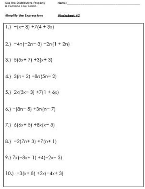 Math Algebraic Expressions Worksheet