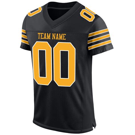 Custom Black Gold-White Mesh Authentic Football Jersey – Fiitg