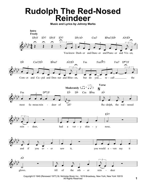 Rudolph The Red Nosed Reindeer Music Sheet Pdf