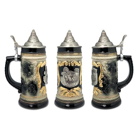 Oktoberfest Beer Mug with Engraved Metal Lid and Festival Metal Medall