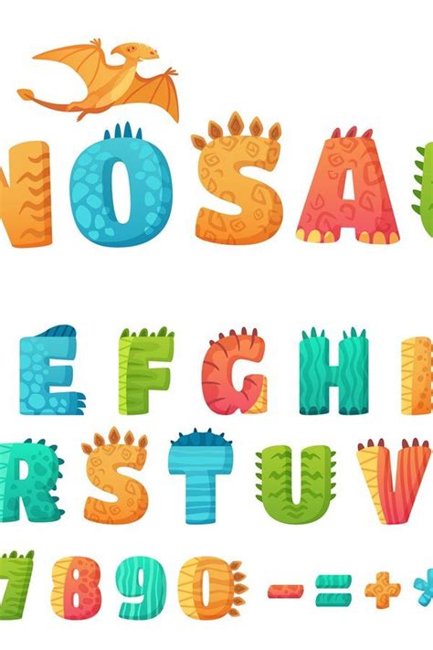 Cartoon dino. Dinosaur alphabet letters and numbers (1018783 ...