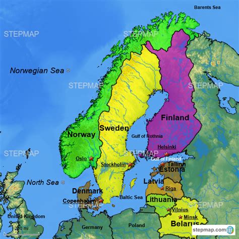 StepMap - Norway, Sweden, Finland, Denmark, Estonia, Latvia, Lithuania ...