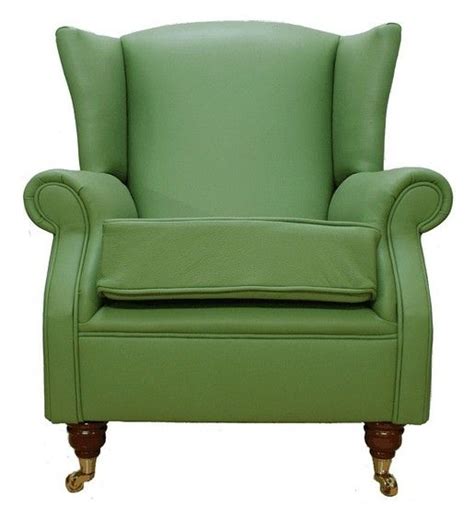 Wing Chair Fireside High Back Leather Armchair Apple Green Leather | Designer Sofas 4U | Green ...