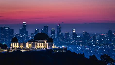 Griffith Observatory Wallpaper 4K, Los Angeles, California, Sunrise