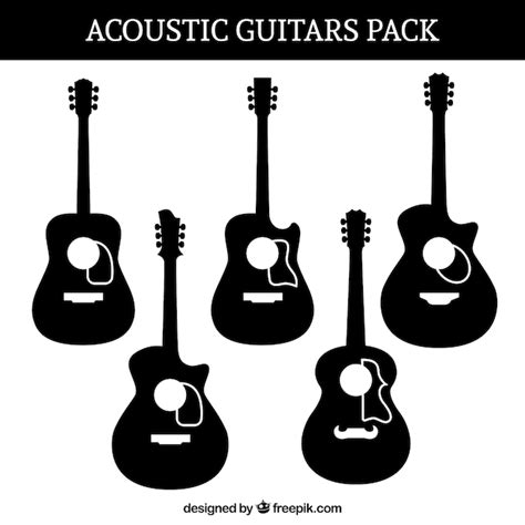 Silhouettes set of acoustic guitars Vector | Free Download