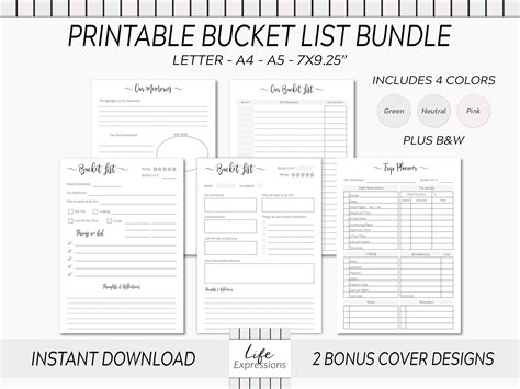 Printable Bucket List / Bucket List Templates Perfect for - Etsy