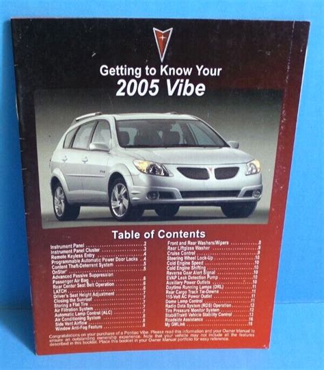 05 2005 Pontiac Vibe owners manual reference | Grelly USA