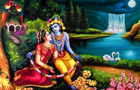 Krishna courting Radha with a garland of flowers | Creazilla