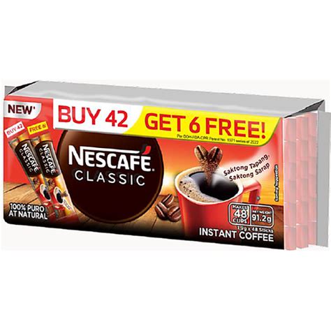 Nescafe Classic Coffee Sticks | 1.9g x 42s + 6s free | Coffee & Tea | Walter Mart