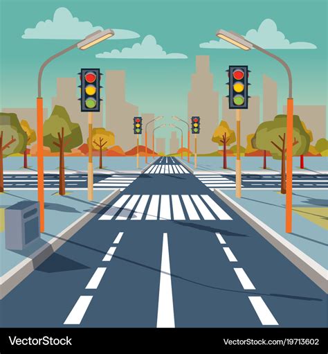 City crossroad with traffic lights Royalty Free Vector Image