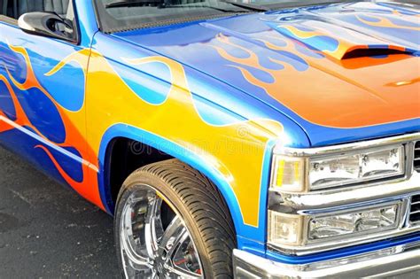 Flames Painted on a Custom Truck Stock Photo - Image of yellow, paint ...