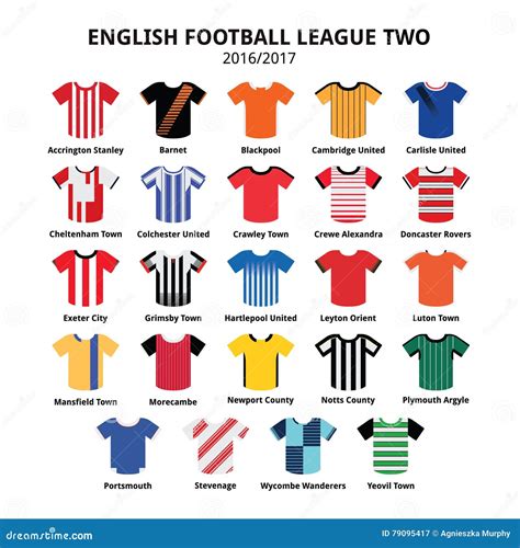 English Football League Two Jerseys 2016 - 2017 Vector Icons Set Stock ...