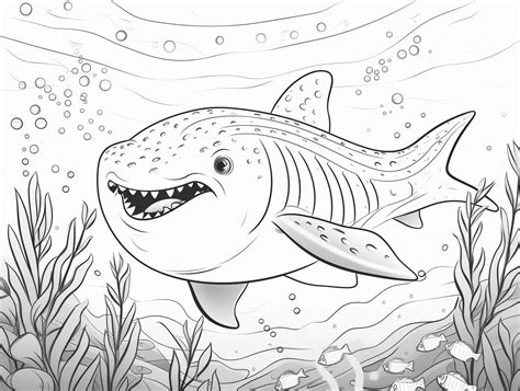 Smiling Whale Shark Adventure - Coloring Page