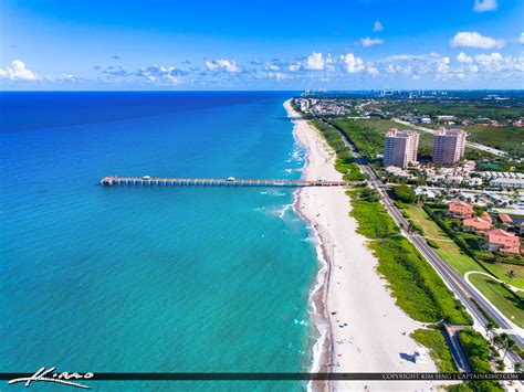 Juno Beach Pier Aerial Blue Ocean Water | HDR Photography by Captain Kimo