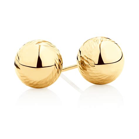 Patterned Ball Stud Earrings in 10kt Yellow Gold