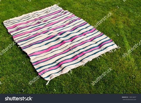 Colorful Picnic Blanket On The Grass Field Stock Photo 118014697 : Shutterstock