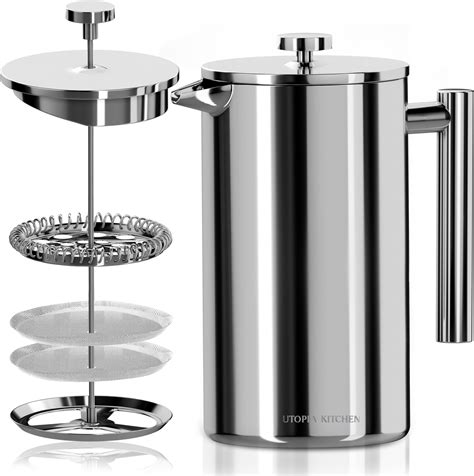 Utopia Kitchen French Press Cafetiere - 1000 ml/1 Liter - Double Wall Coffee Plunger - 100% ...