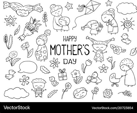 Happy mother day black white clipart mom Vector Image