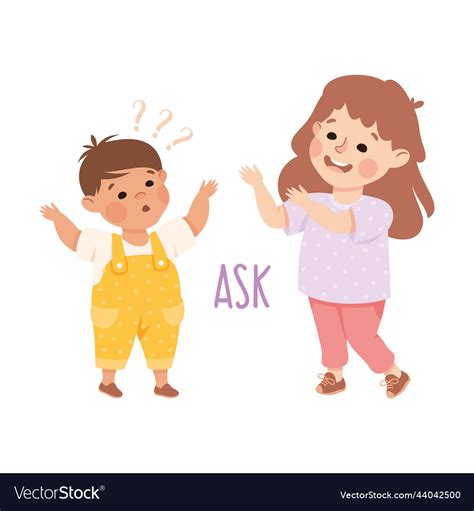 Little boy asking girl question demonstrating Vector Image