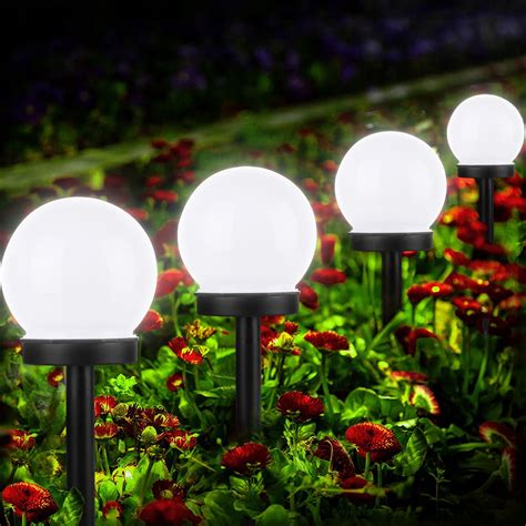 4pcs Outdoor Solar Lights Ball Lamp, TSV IP55 Waterproof LED Path Light with Auto On/Off Light ...