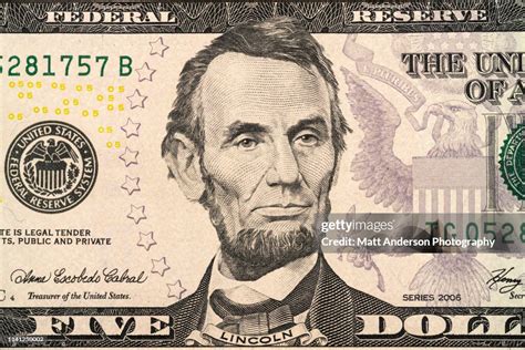 Us Currency Five Dollar Bill Close Up View High-Res Stock Photo - Getty Images