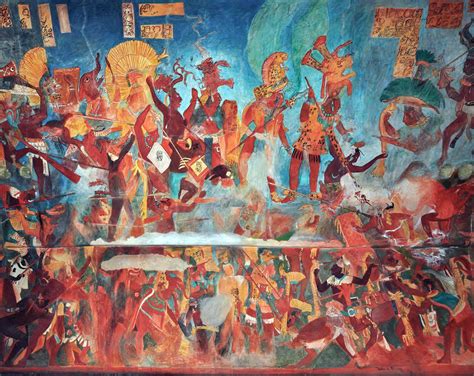 Incredible maya murals of Bonampak depicting battle between several ...