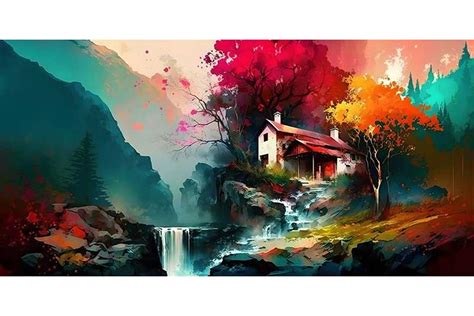 acrylic Waterfall landscape painting on canvas