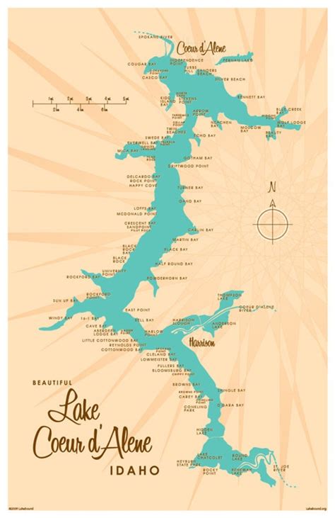 Lake Coeur d'Alene ID Map Print