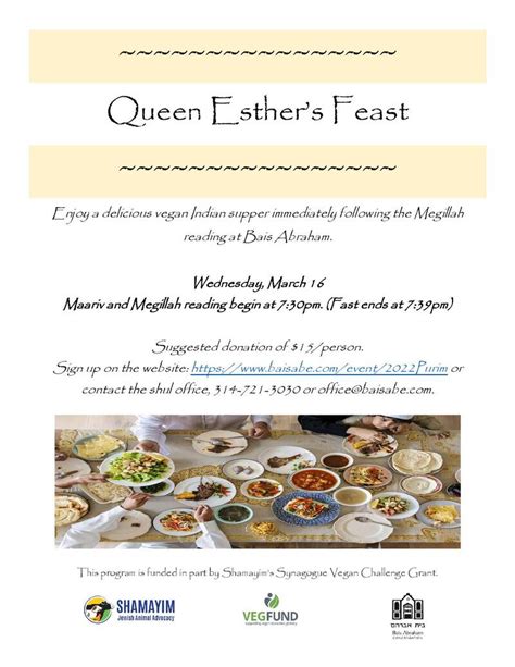 Queen Esther's Feast: A Vegan Meal Following the Megillah Reading ...