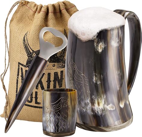 Amazon.com | Viking Culture Ox Horn Mug, Shot Glass, and Bottle Opener ...