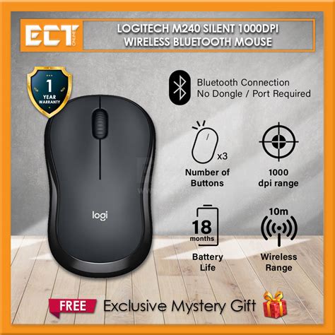 Logitech M240 Silent 1000DPI Wireless Bluetooth Mouse with 18 Months Battery Life - Graphite ...