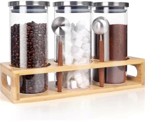 Amazon.com: Coffee Container for Ground Coffee, Glass Coffee Canister, Food Storage Containers ...