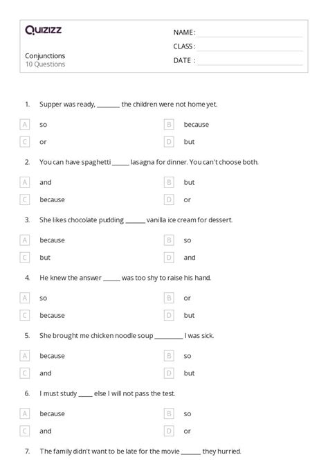 50+ Conjunctions worksheets for 2nd Grade on Quizizz | Free & Printable