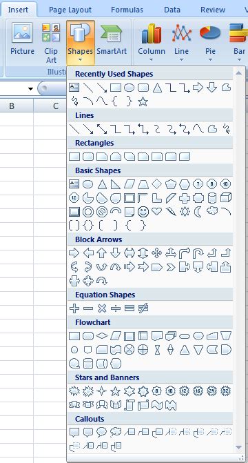 Using shapes in excel to show data - lopasaero