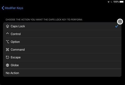 How to customize modifier keys for a keyboard on iPad