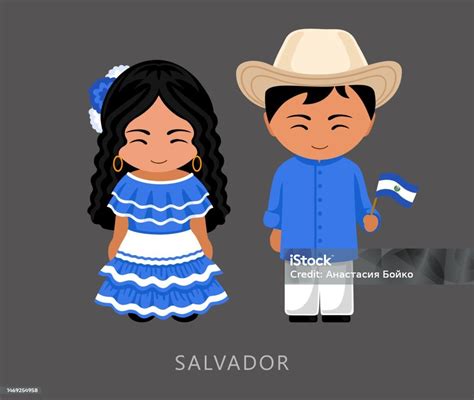 Woman And Man In Salvador National Costume Salvadorans Couple Cartoon ...