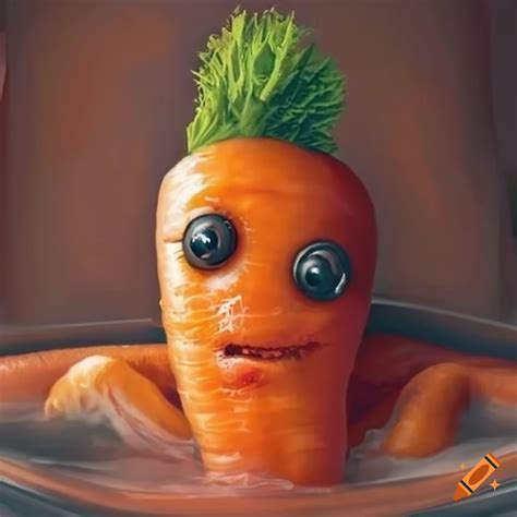 Hyperrealistic image of a carrot in a hot tub on Craiyon