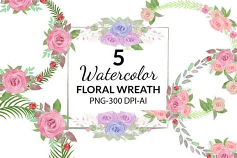 1 Watercolor Floral Wreath Clipart Set Designs & Graphics